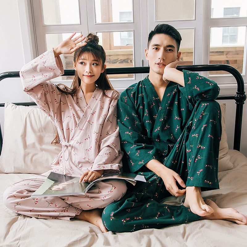 New imported fine flower Yukata couple pajamas hon