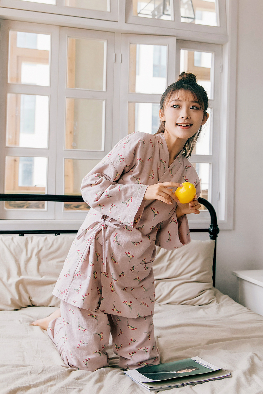 New imported fine flower Yukata couple pajamas hon