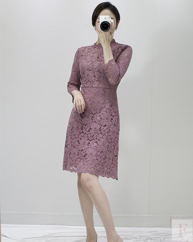 New Women Dress Autumn Flower See-through Lace Pun