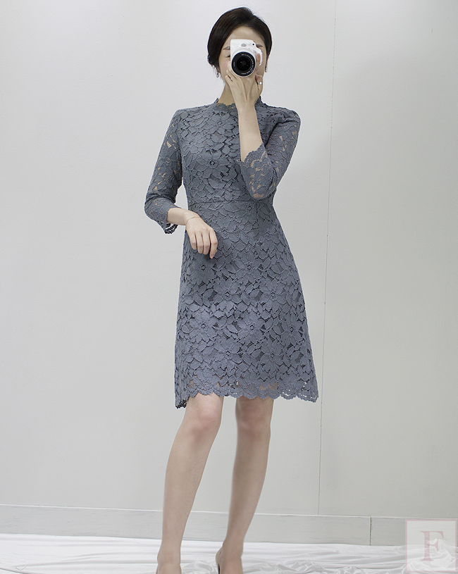 New Women Dress Autumn Flower See-through Lace Pun