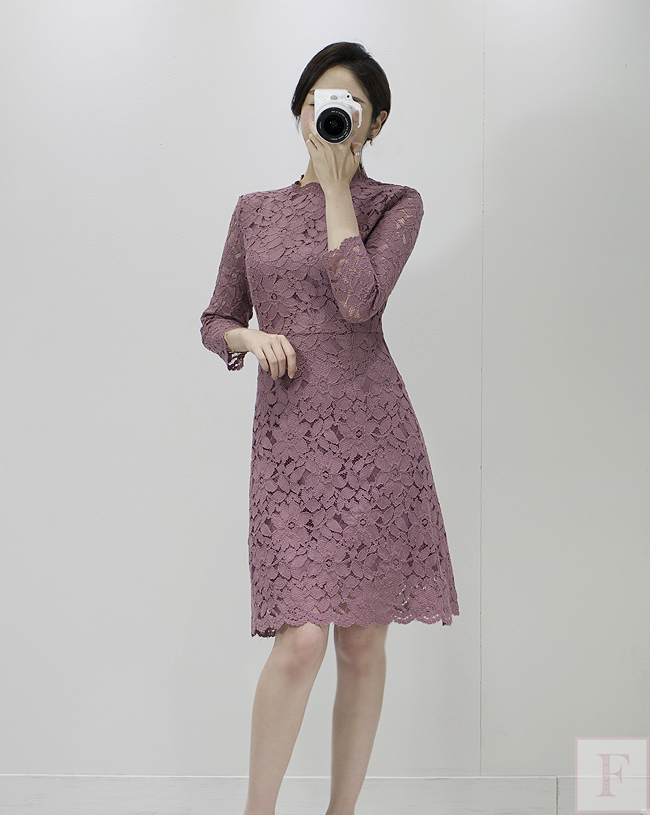 New Women Dress Autumn Flower See-through Lace Pun