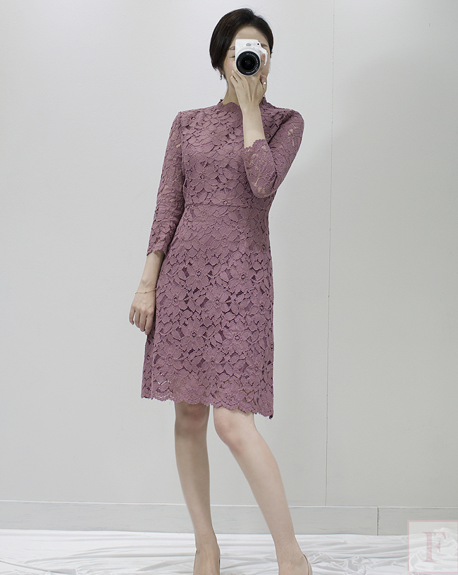 New Women Dress Autumn Flower See-through Lace Pun