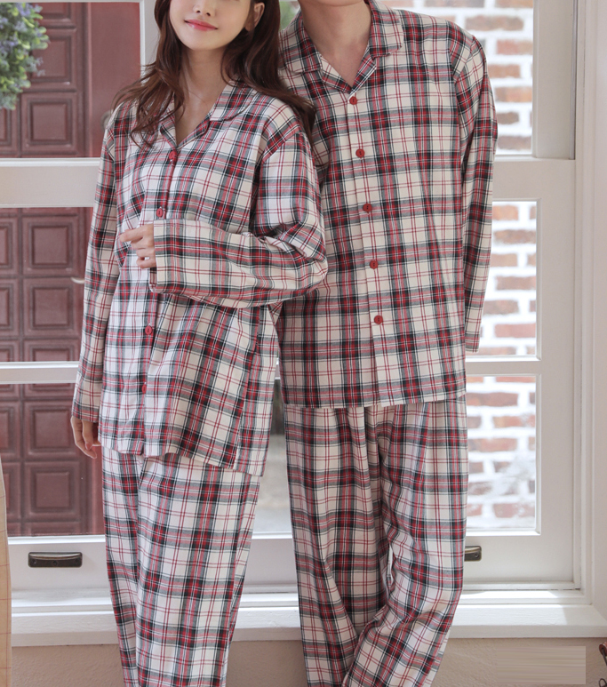 New Brushed Check Couple Pajamas Set Homewear Wome