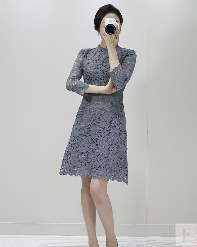 New Women Dress Autumn Flower See-through Lace Pun