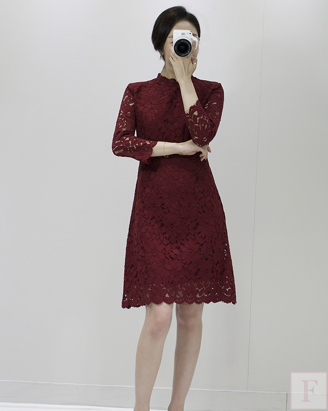 New Women Dress Autumn Flower See-through Lace Pun