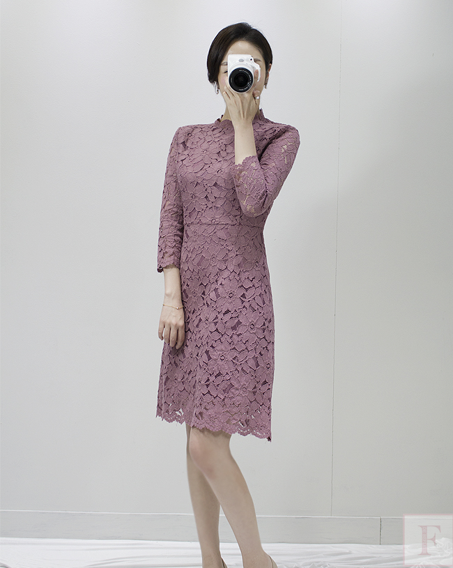 New Women Dress Autumn Flower See-through Lace Pun