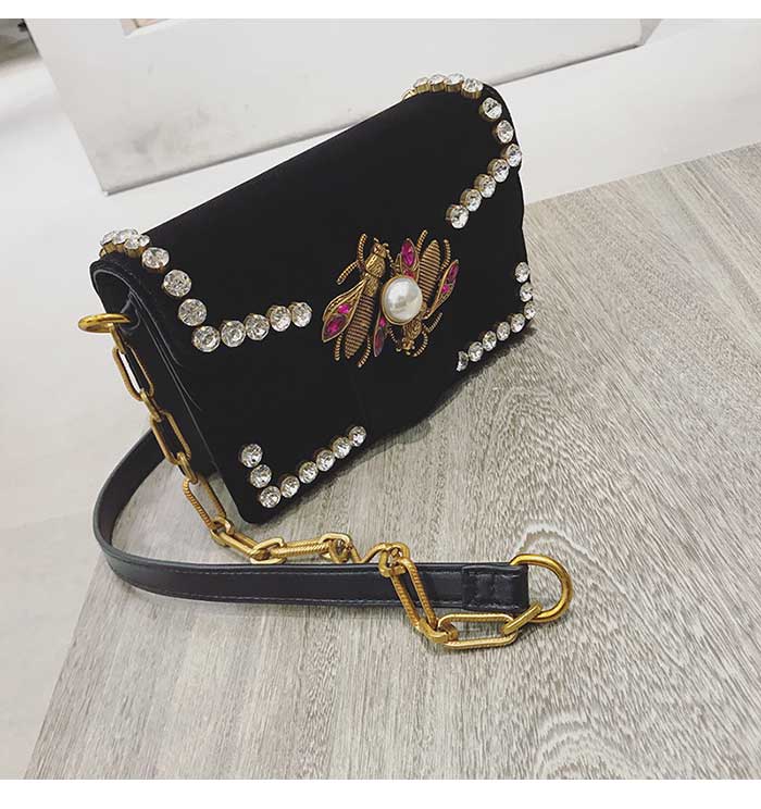 New Bee Pearl Cubic Velvet Mini Cross Bag Black Bl