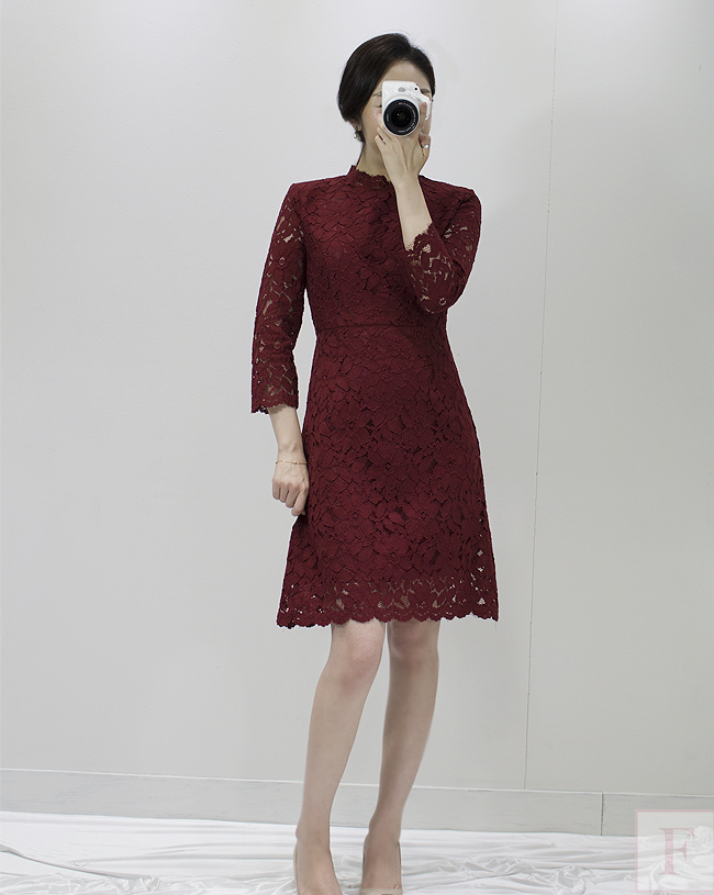 New Women Dress Autumn Flower See-through Lace Pun