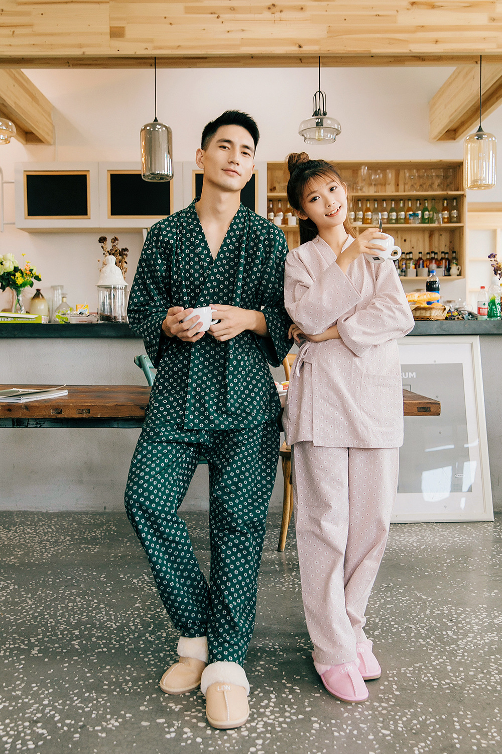 New imported fine flower Yukata couple pajamas hon