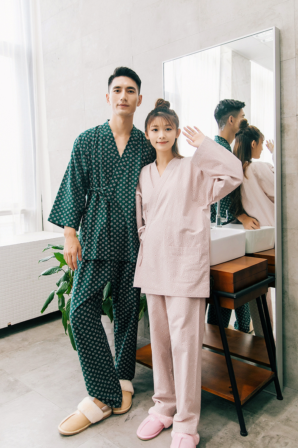 New imported fine flower Yukata couple pajamas hon