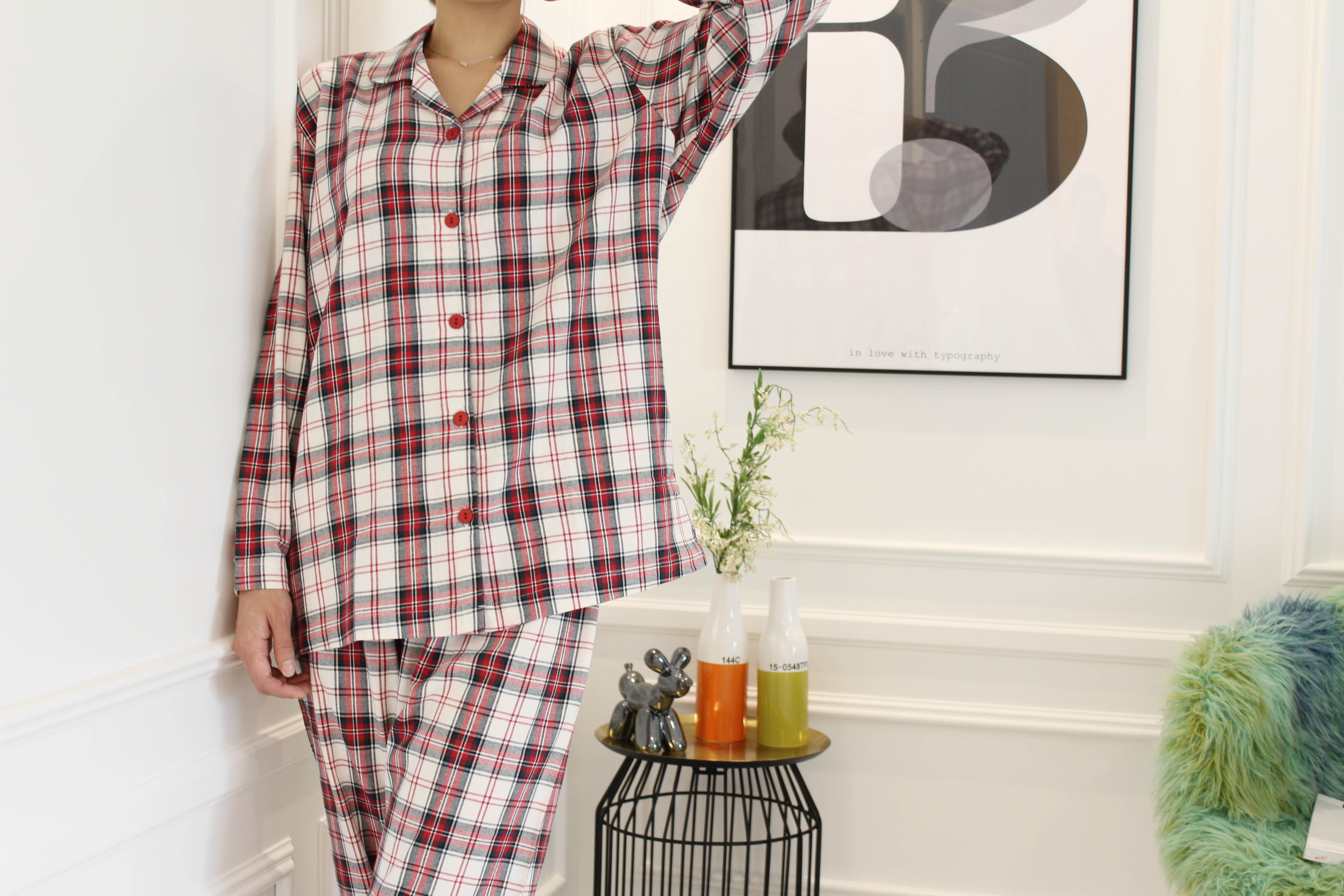 New Brushed Check Couple Pajamas Set Homewear Wome