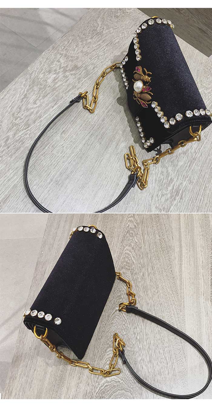 New Bee Pearl Cubic Velvet Mini Cross Bag Black Bl
