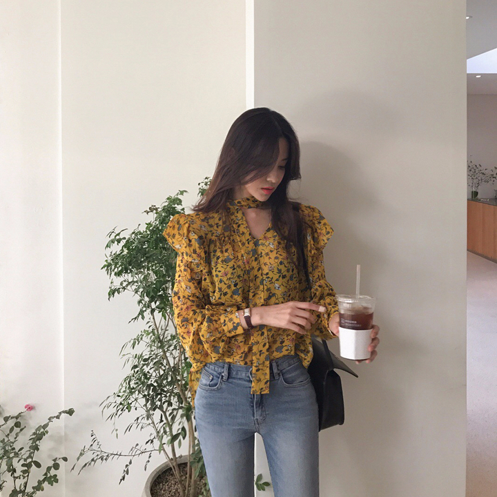 NEW FASHION LADY GIRL Blouse Autumn Blouse Yellow 