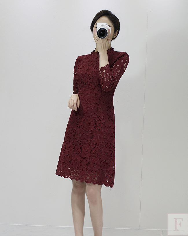 New Women Dress Autumn Flower See-through Lace Pun