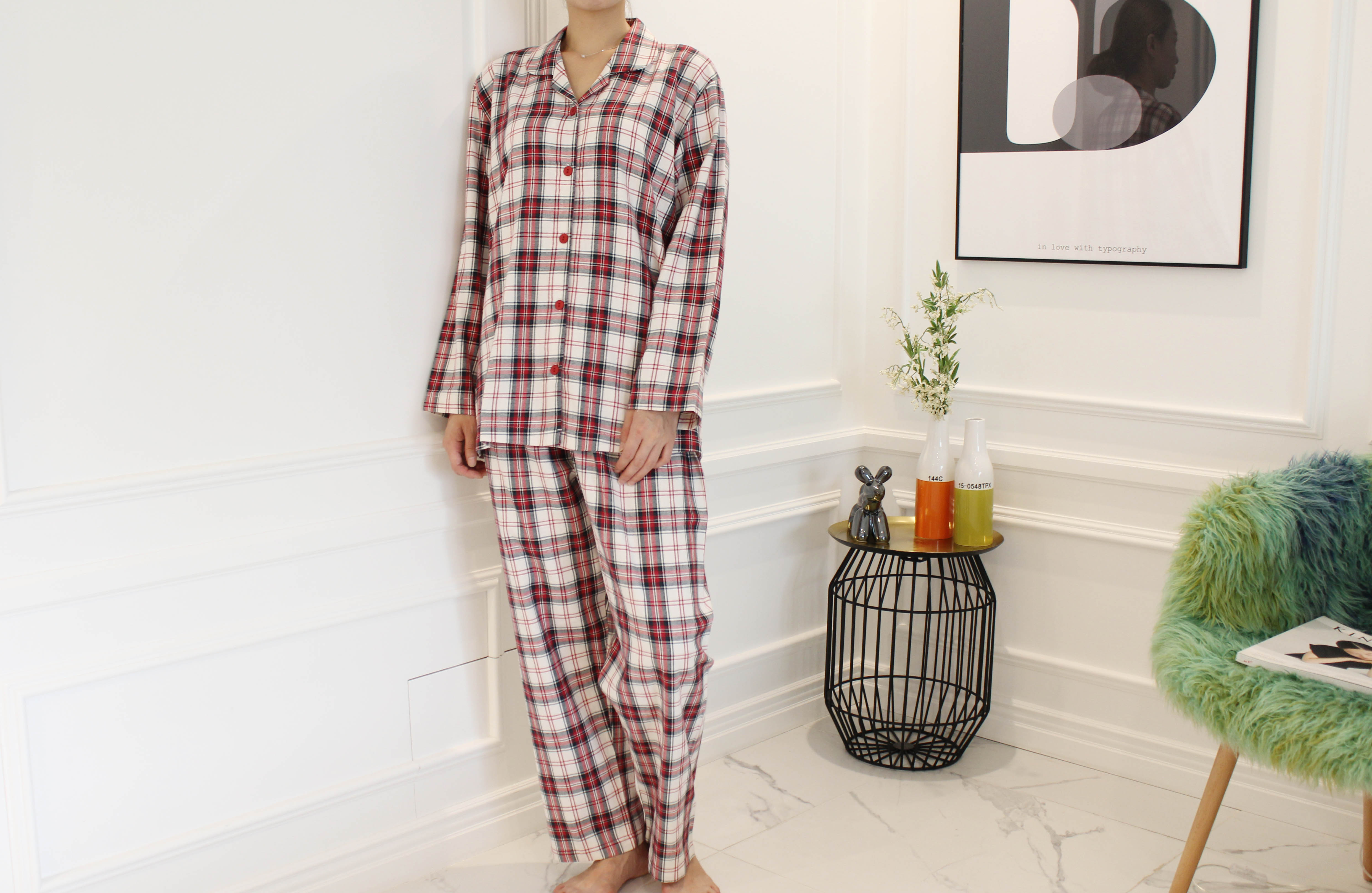New Brushed Check Couple Pajamas Set Homewear Wome