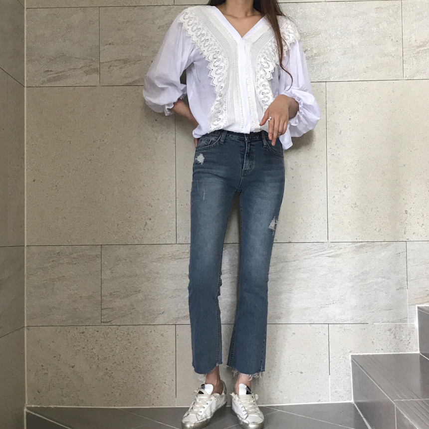 Women Jeans Pants Cutting boots cut jeans denim se