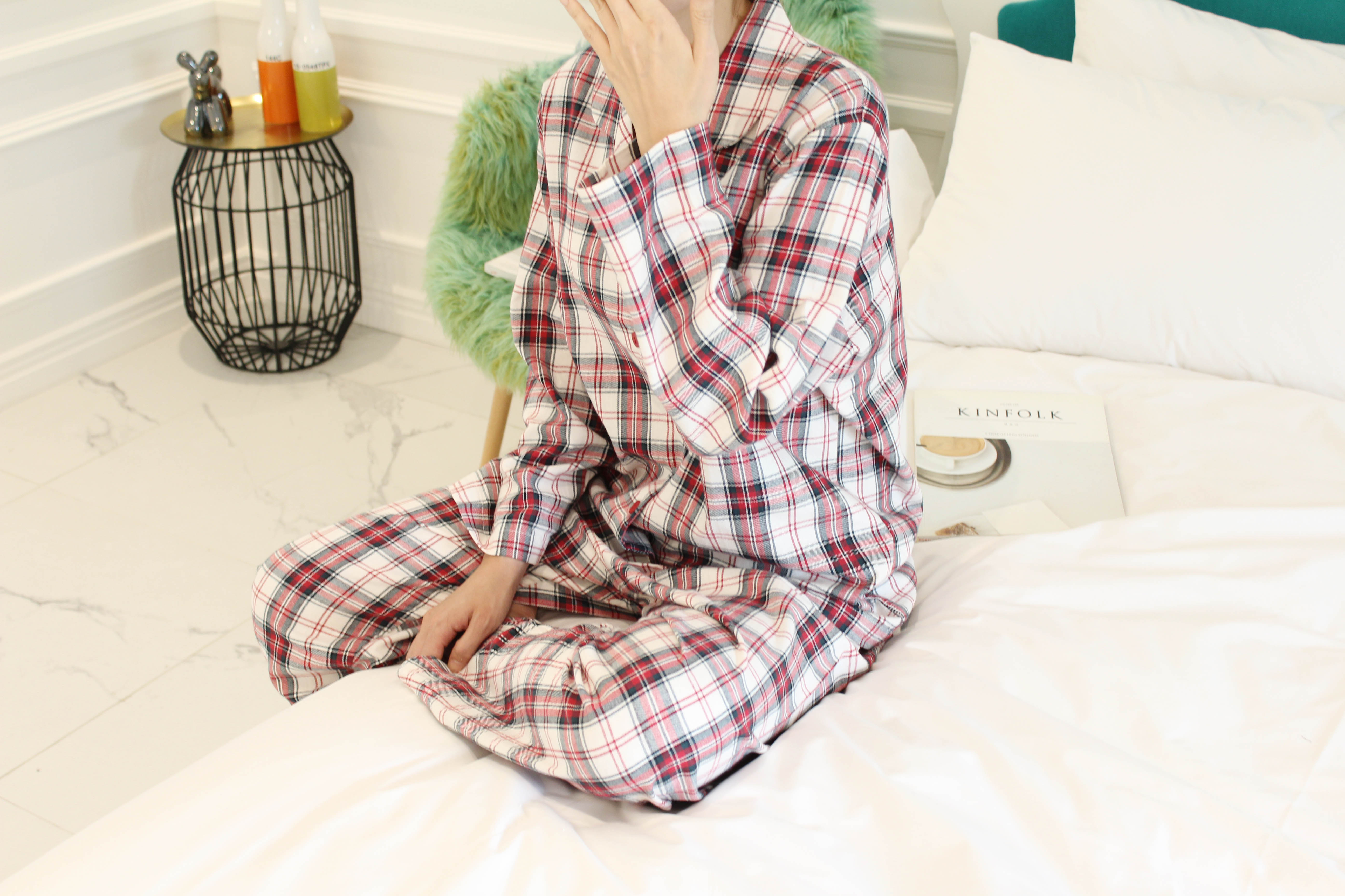 New Brushed Check Couple Pajamas Set Homewear Wome