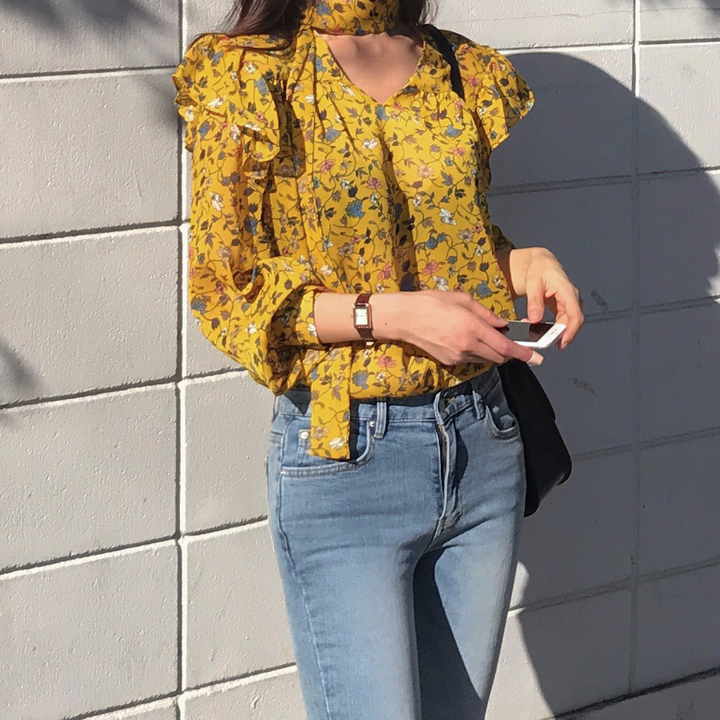 NEW FASHION LADY GIRL Blouse Autumn Blouse Yellow 