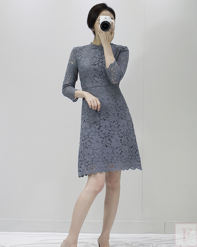 New Women Dress Autumn Flower See-through Lace Pun