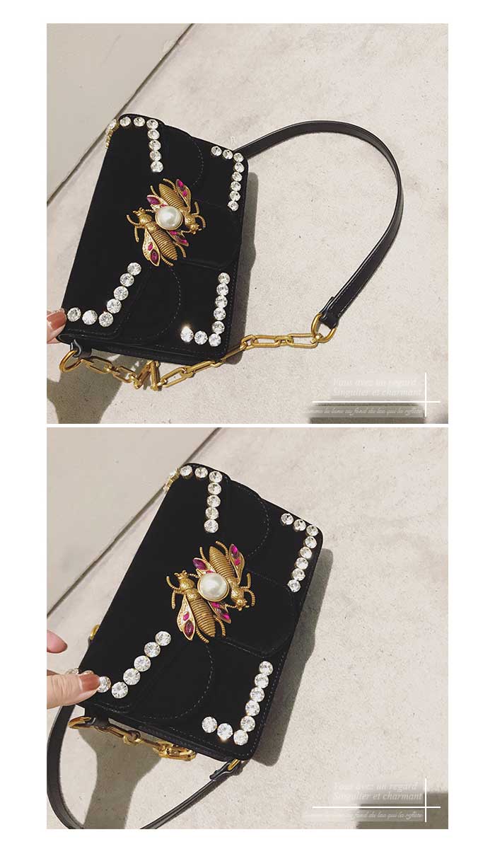 New Bee Pearl Cubic Velvet Mini Cross Bag Black Bl