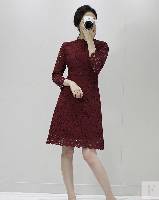 New Women Dress Autumn Flower See-through Lace Pun