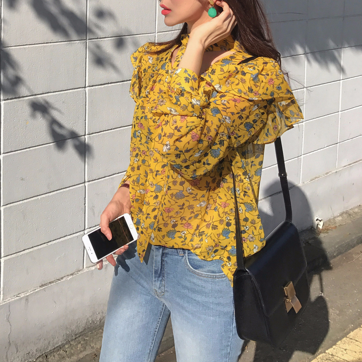 NEW FASHION LADY GIRL Blouse Autumn Blouse Yellow 