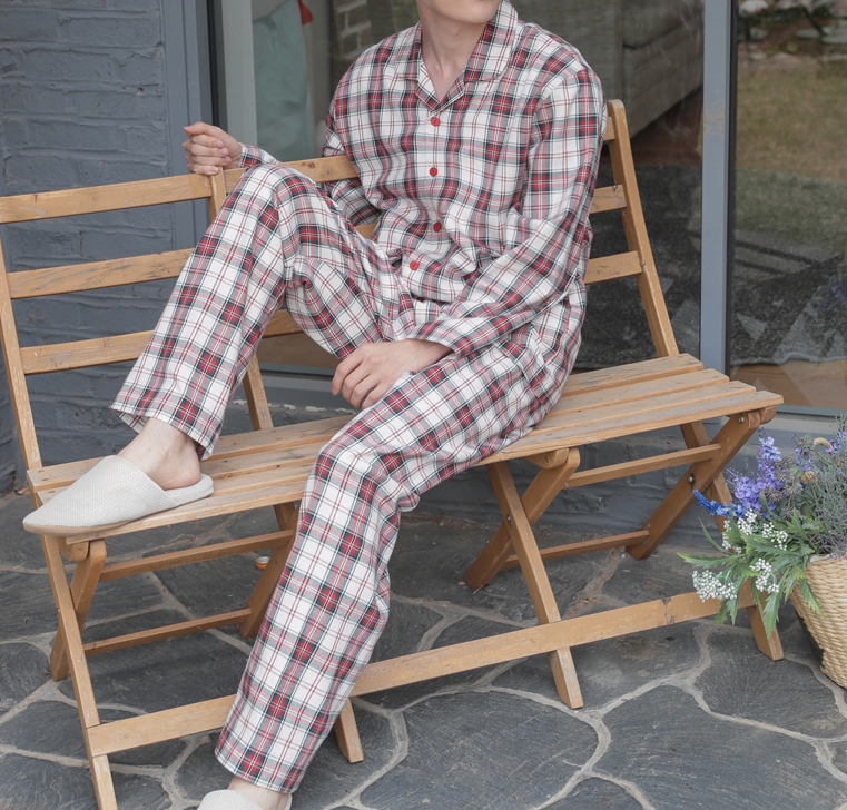 New Brushed Check Couple Pajamas Set Homewear Wome