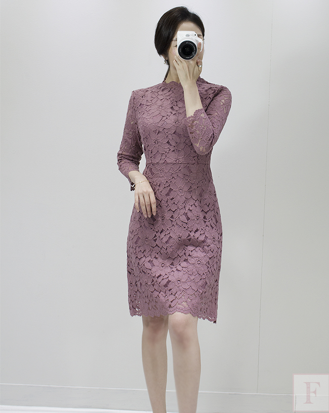 New Women Dress Autumn Flower See-through Lace Pun