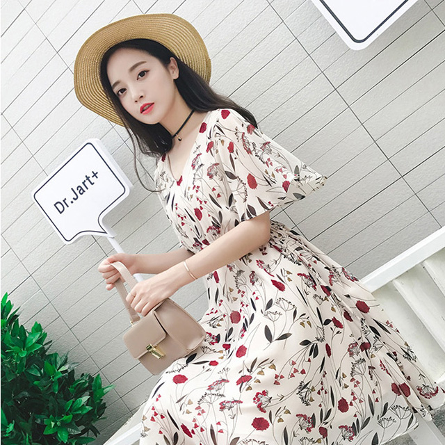Flower chiffon long dress imported 20 women's c