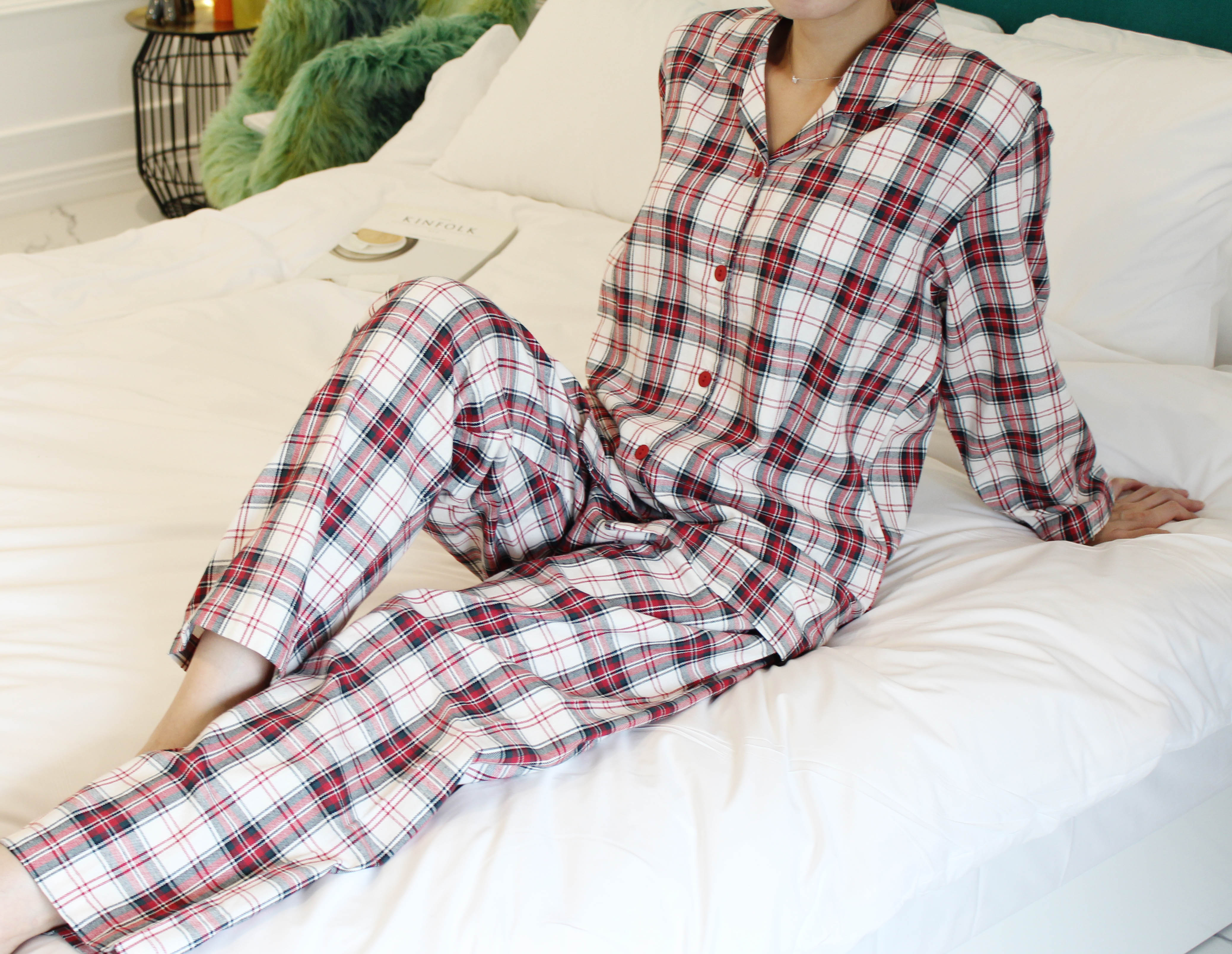 New Brushed Check Couple Pajamas Set Homewear Wome