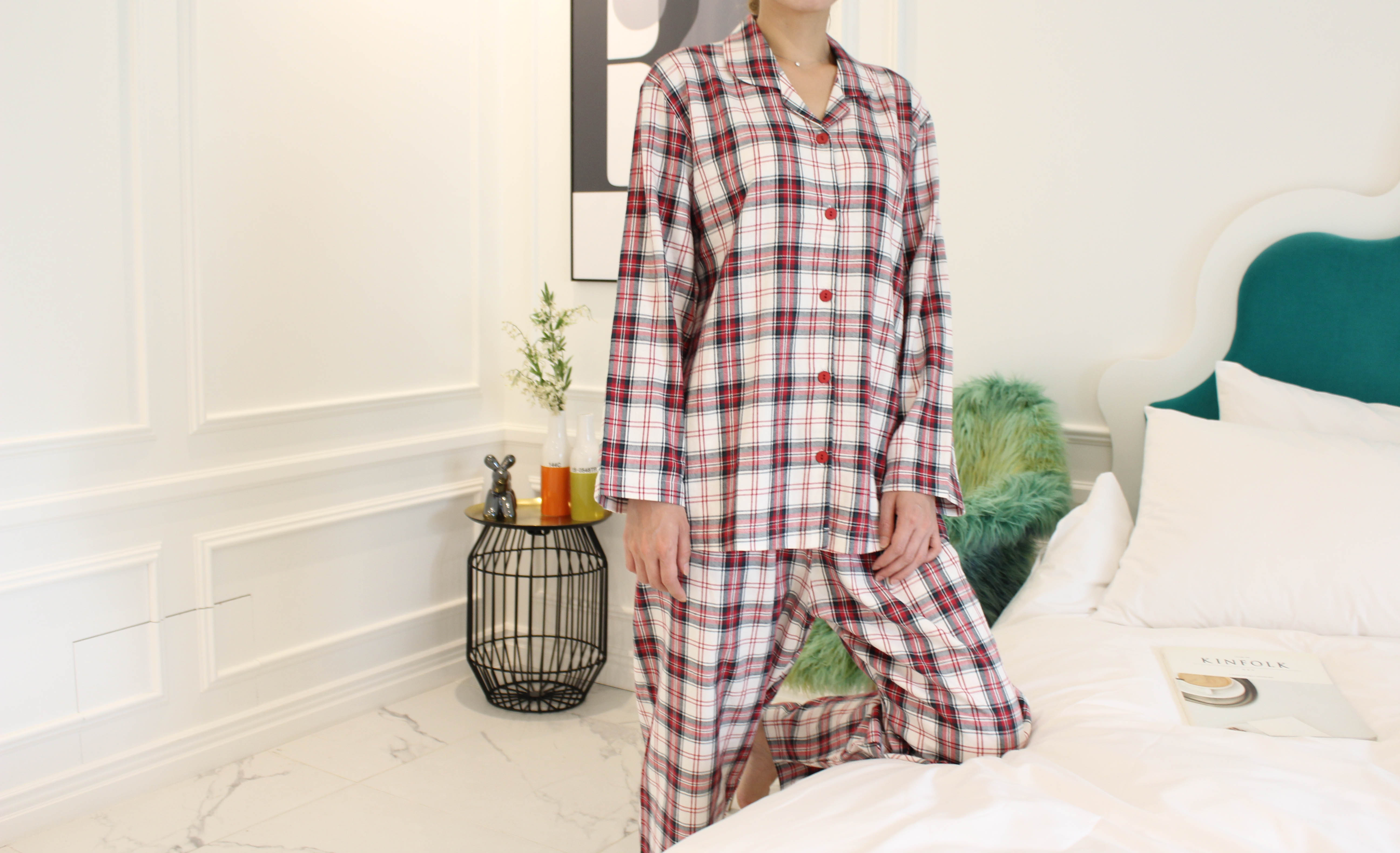 New Brushed Check Couple Pajamas Set Homewear Wome