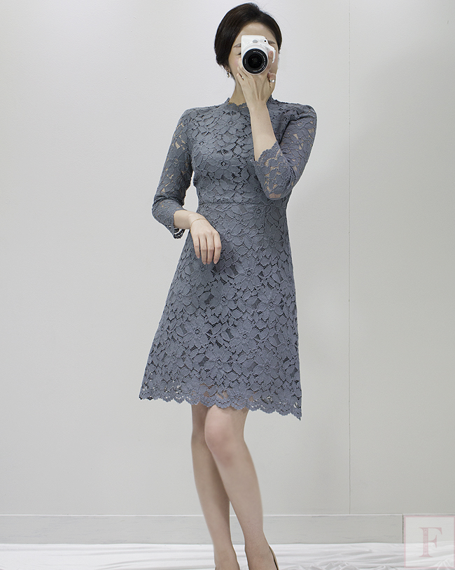 New Women Dress Autumn Flower See-through Lace Pun