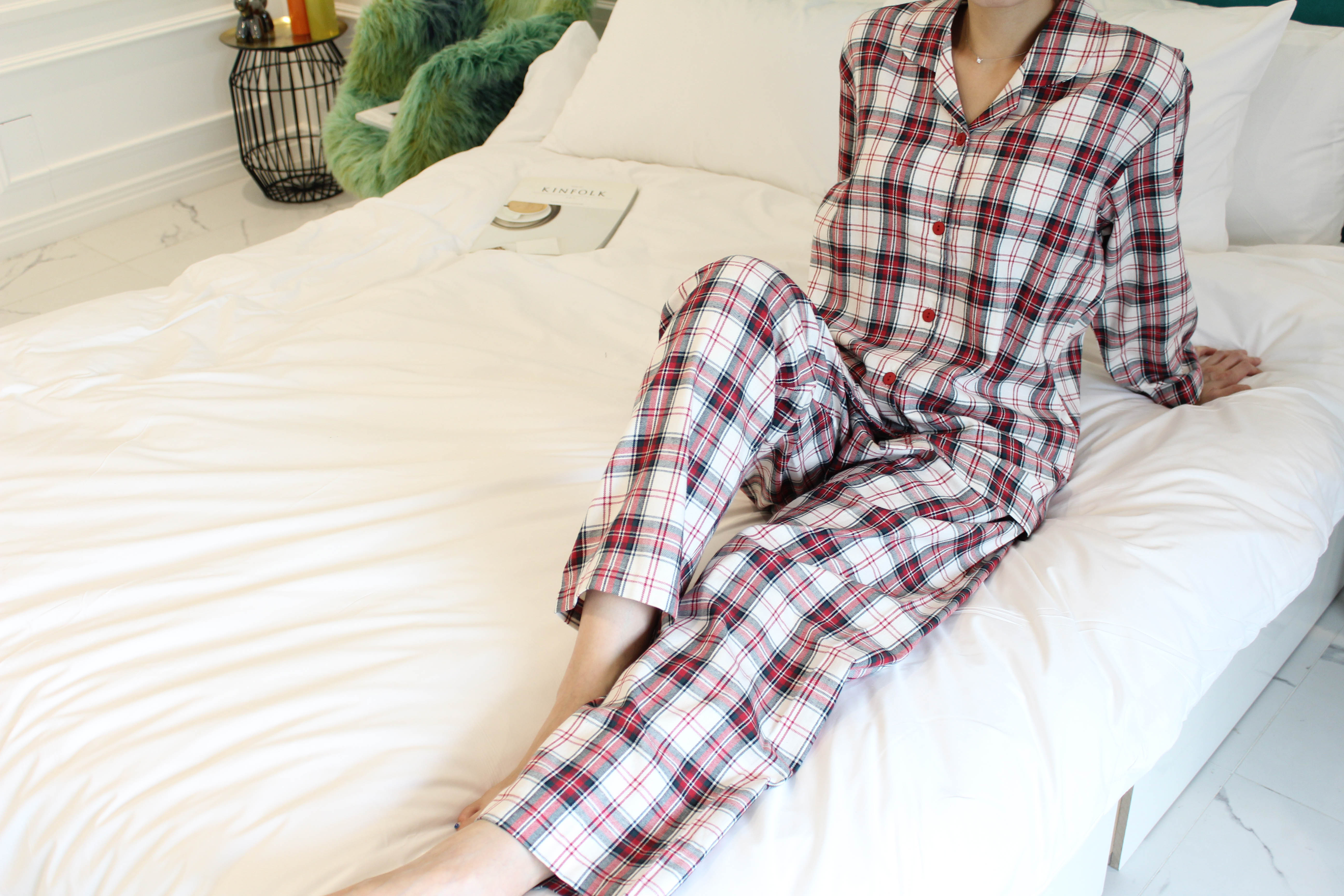 New Brushed Check Couple Pajamas Set Homewear Wome