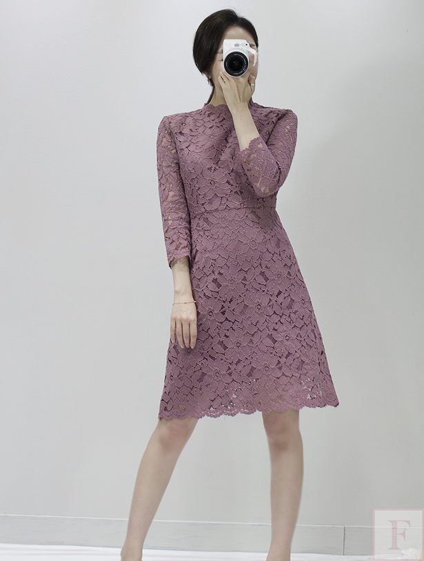New Women Dress Autumn Flower See-through Lace Pun
