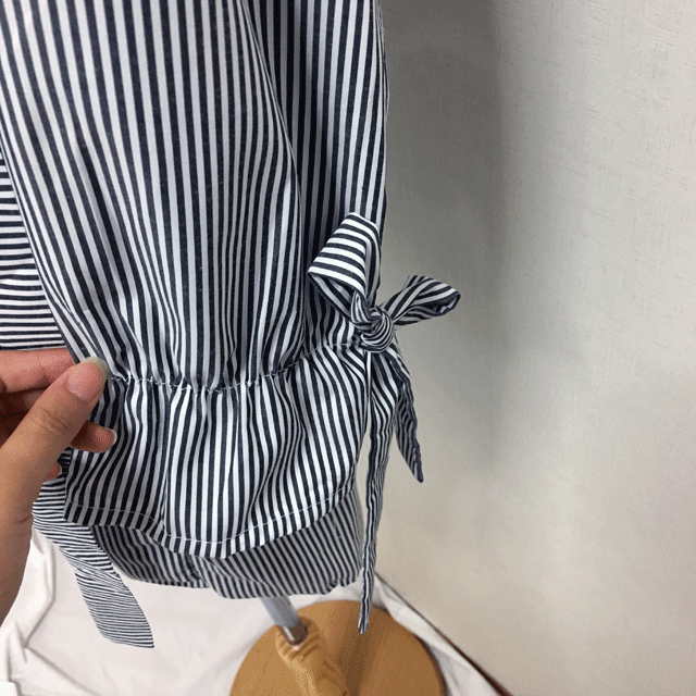 New Stripe White Mini Shirt Wrap Dress 2color Styl