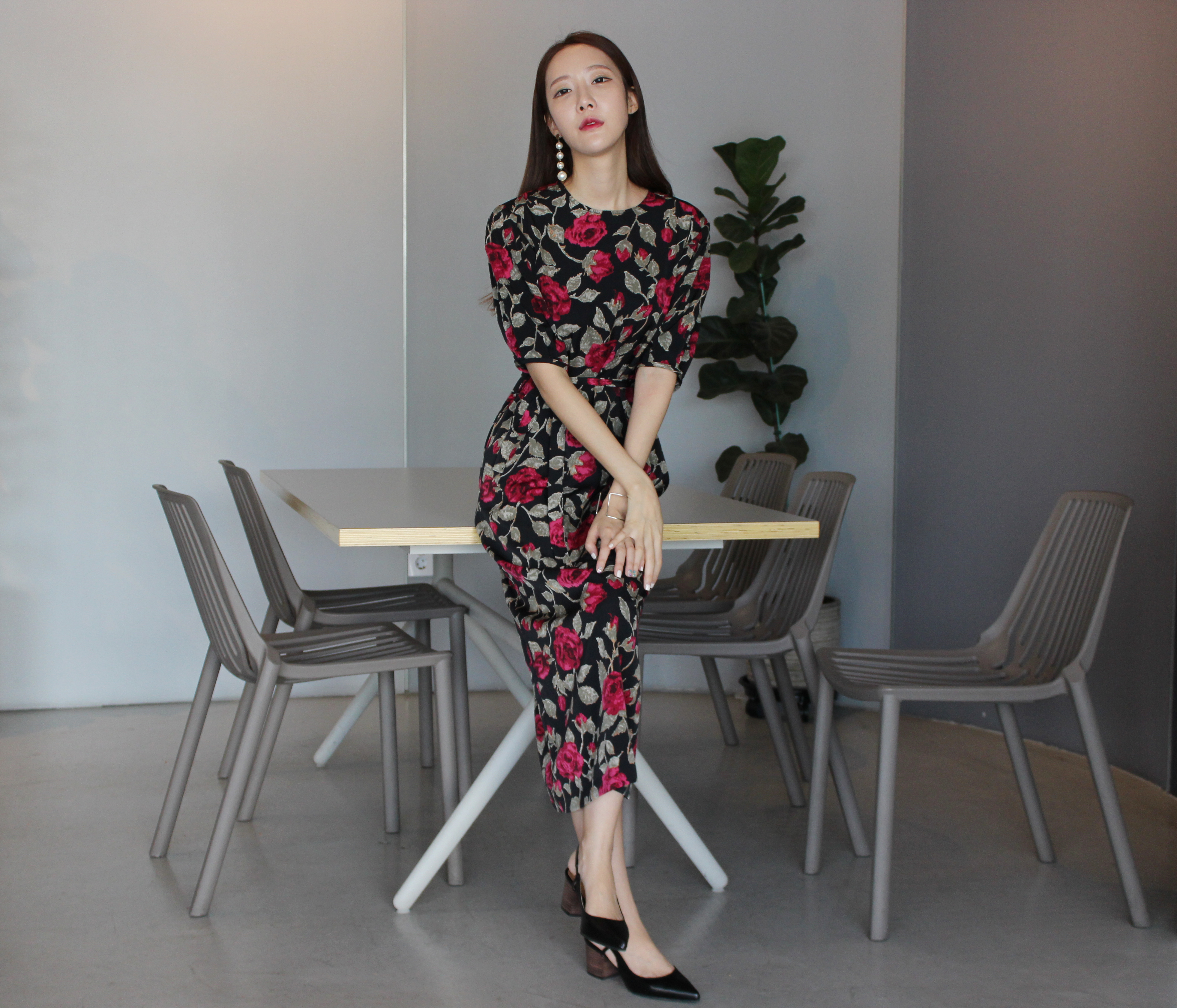 New Women's Dress Elegant H-line Autumn Flower 