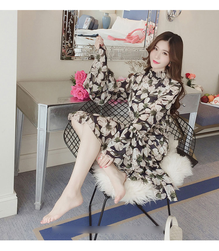 New Women Dress Flower Chiffon Long Dress Green Pi