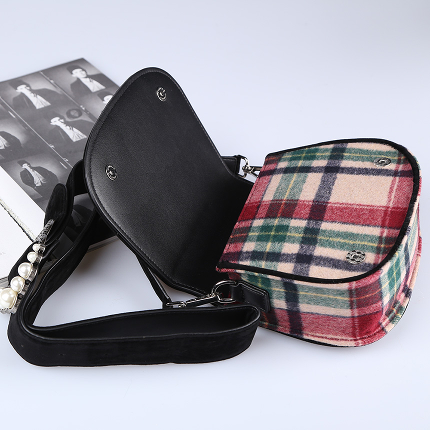 New Women Wool Check Fabric Mini Shoulder Cross Ba
