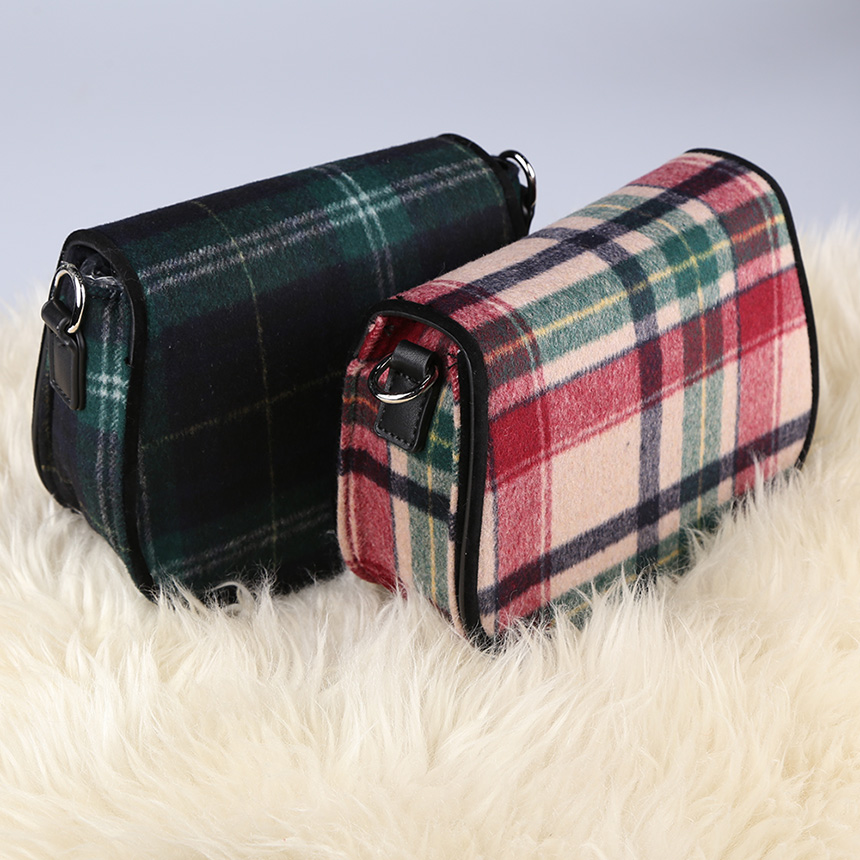New Women Wool Check Fabric Mini Shoulder Cross Ba