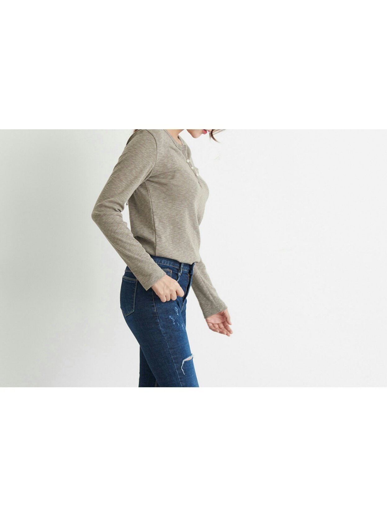 Slim Slab Women's T-shirt Fall Women Button Dai