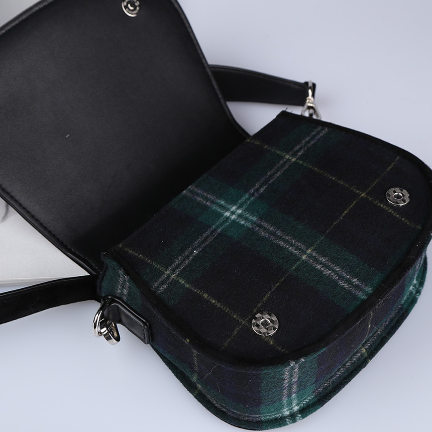 New Women Wool Check Fabric Mini Shoulder Cross Ba