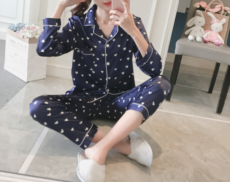 New Heart Pinto long sleeved pajamas Pajamas Navy 
