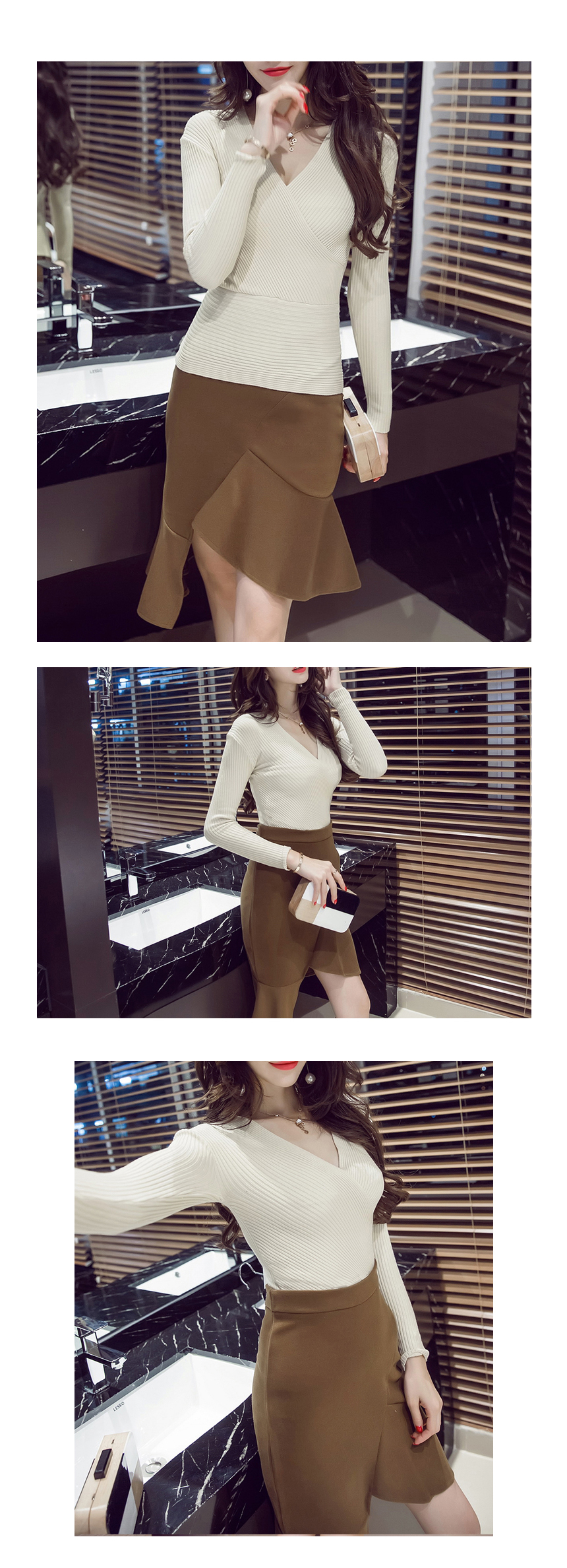 Slim Goliath V Neck Top Top Mermaid Skirt Two Piec