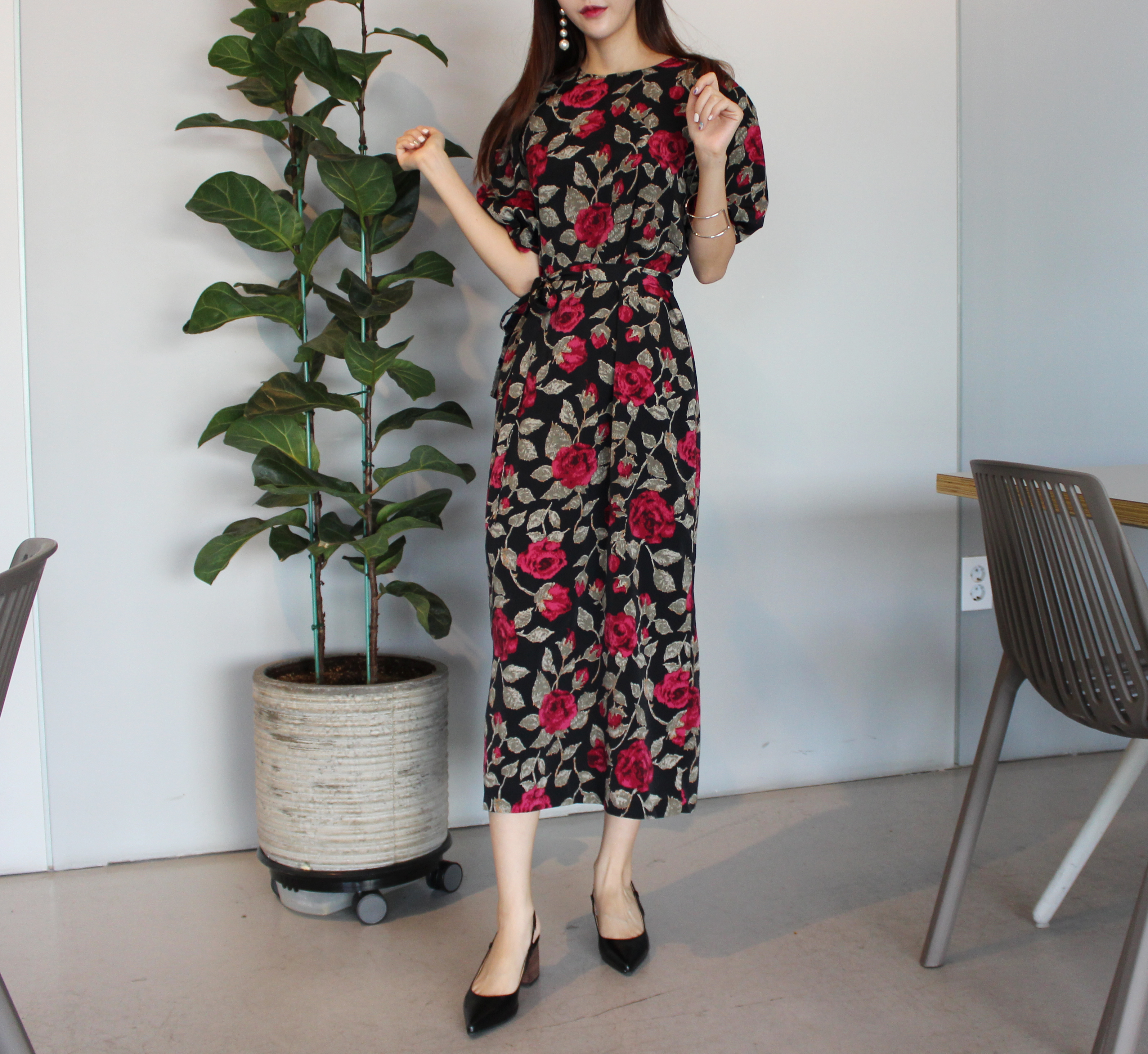 New Women's Dress Elegant H-line Autumn Flower 