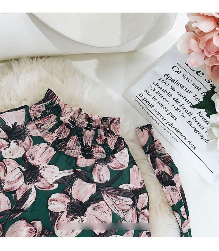 New Women Dress Flower Chiffon Long Dress Green Pi