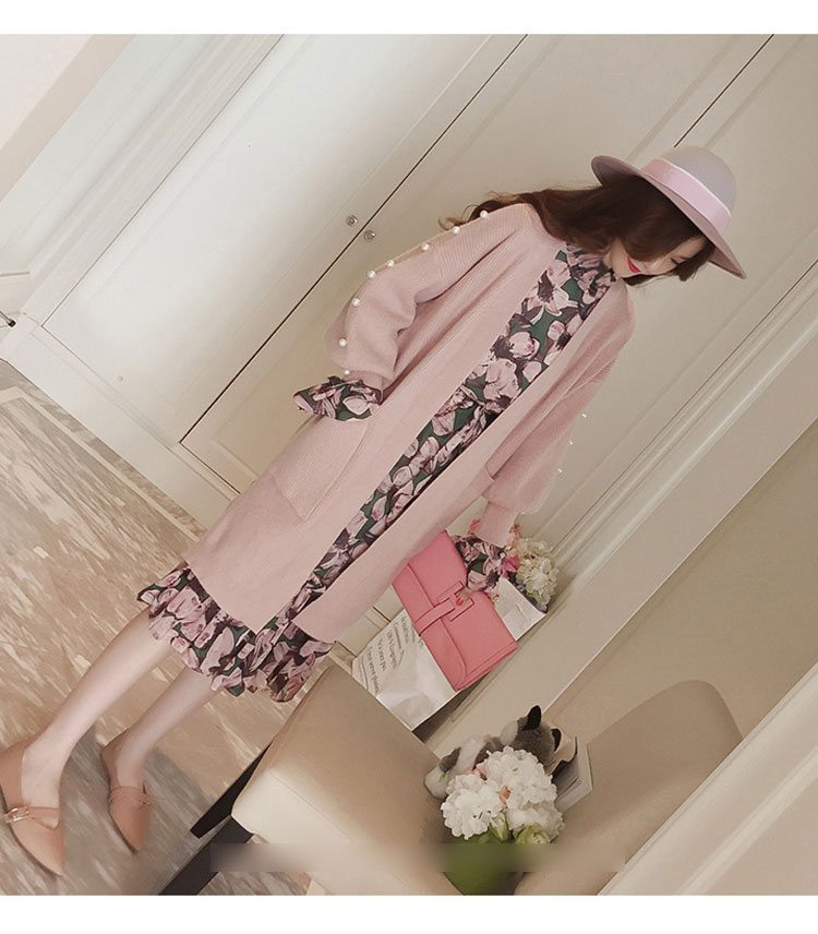 New Women Dress Flower Chiffon Long Dress Green Pi