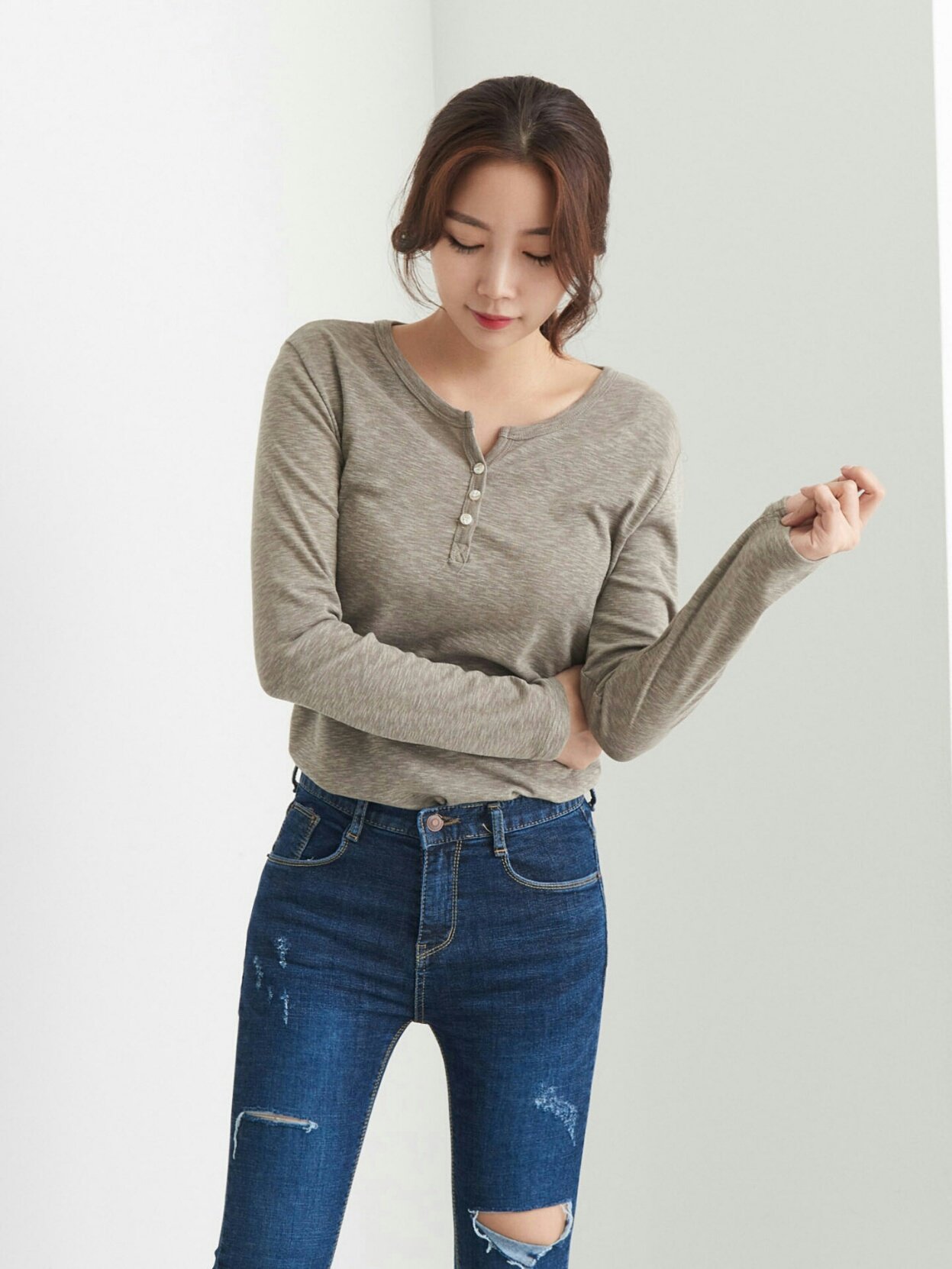 Slim Slab Women's T-shirt Fall Women Button Dai
