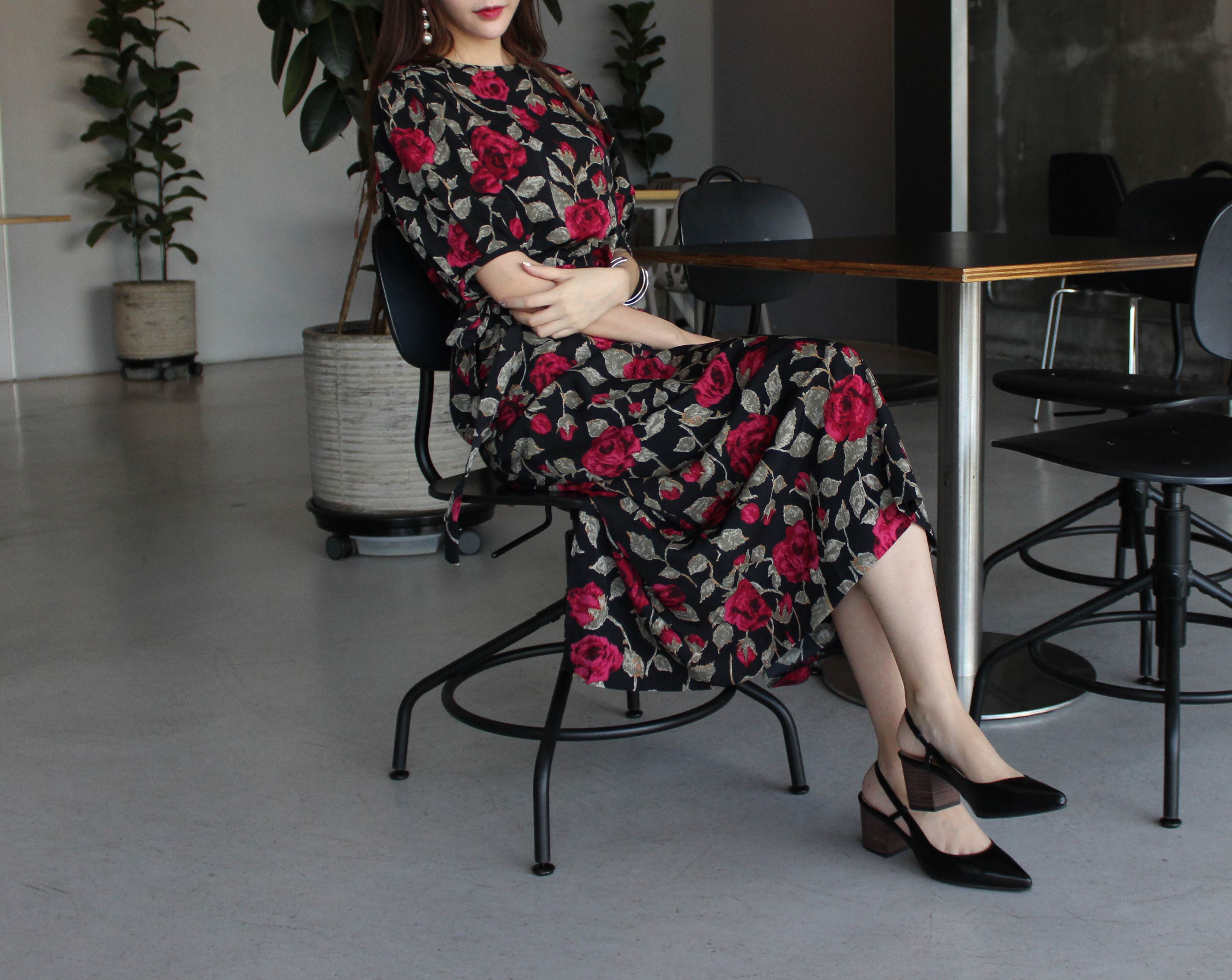 New Women's Dress Elegant H-line Autumn Flower 