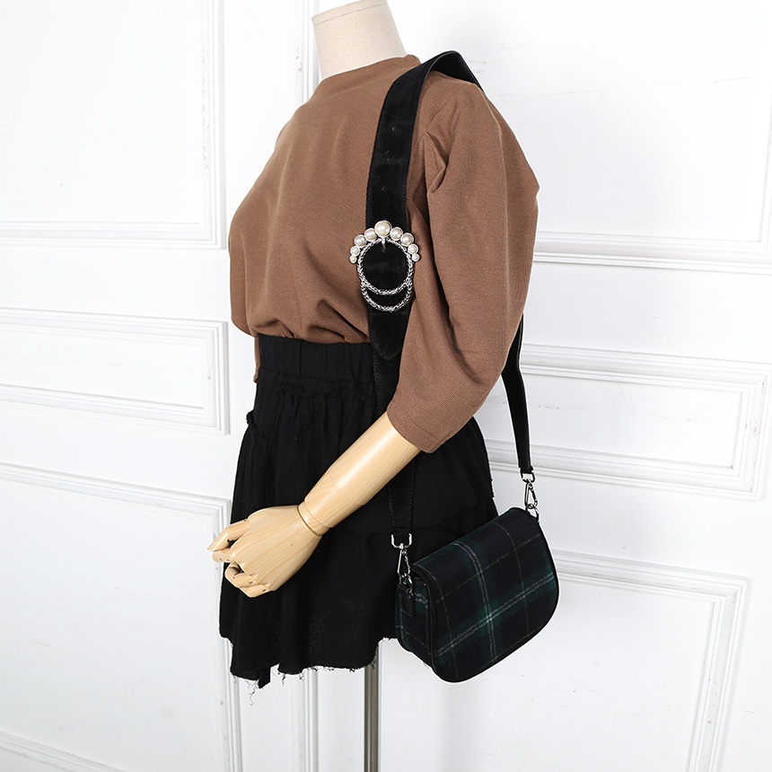 New Women Wool Check Fabric Mini Shoulder Cross Ba