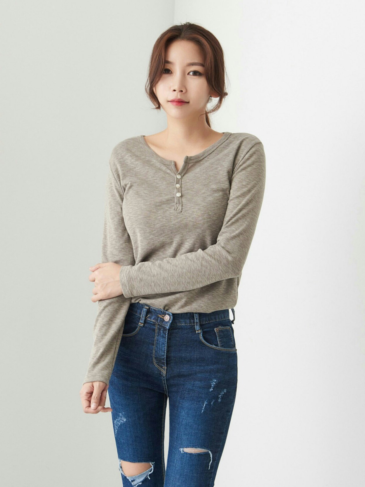 Slim Slab Women's T-shirt Fall Women Button Dai